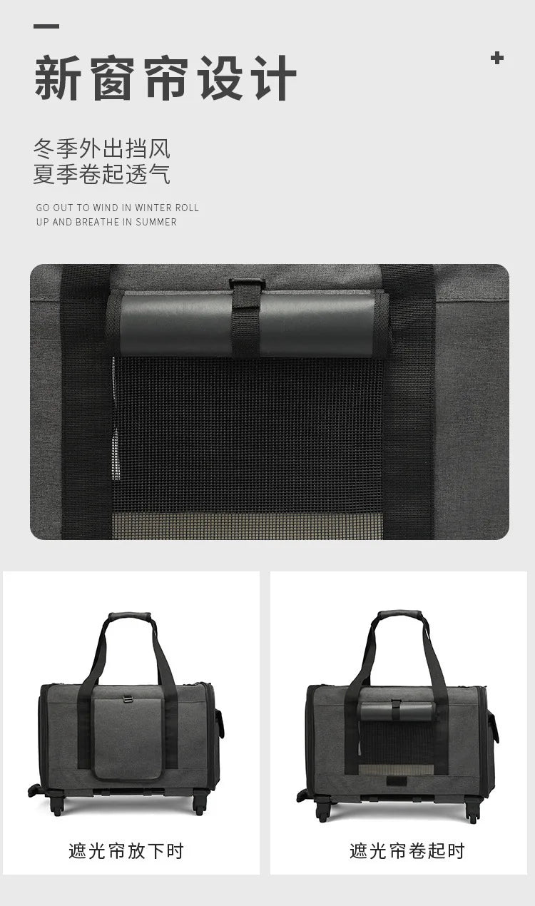 Silent Large Capacity Cat Bag Portable Foldable Pet Suitcase Universal Wheels Breathable Pet Travel Backpack