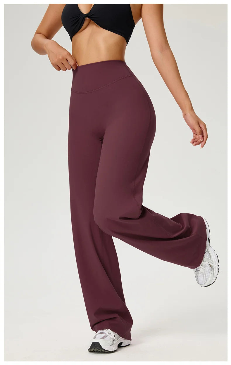 TRY TO BN Women's High Waisted Straight Leg Yoga Pants Gym Leggings Naked Feel Buttery Soft Breathable Running Workout Trousers