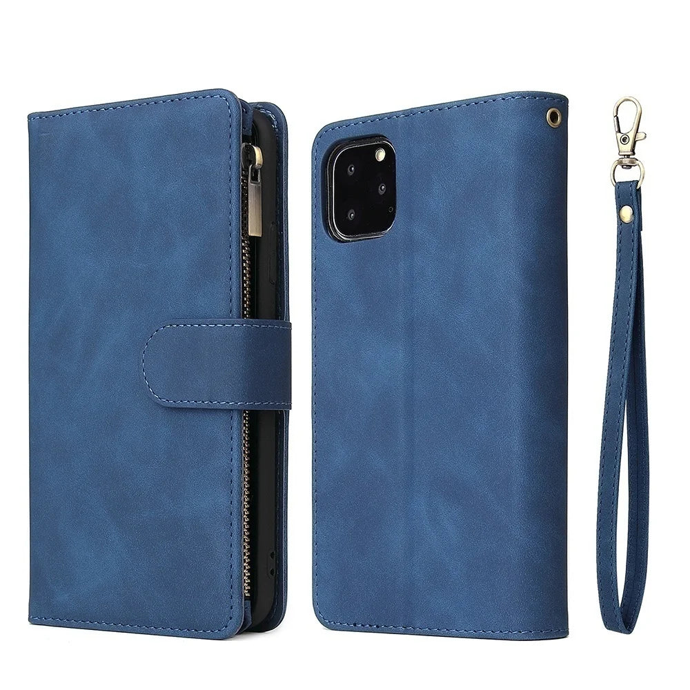 iPhone Leather Wallet Case – Magnetic Flip with Card Slots & Zipper