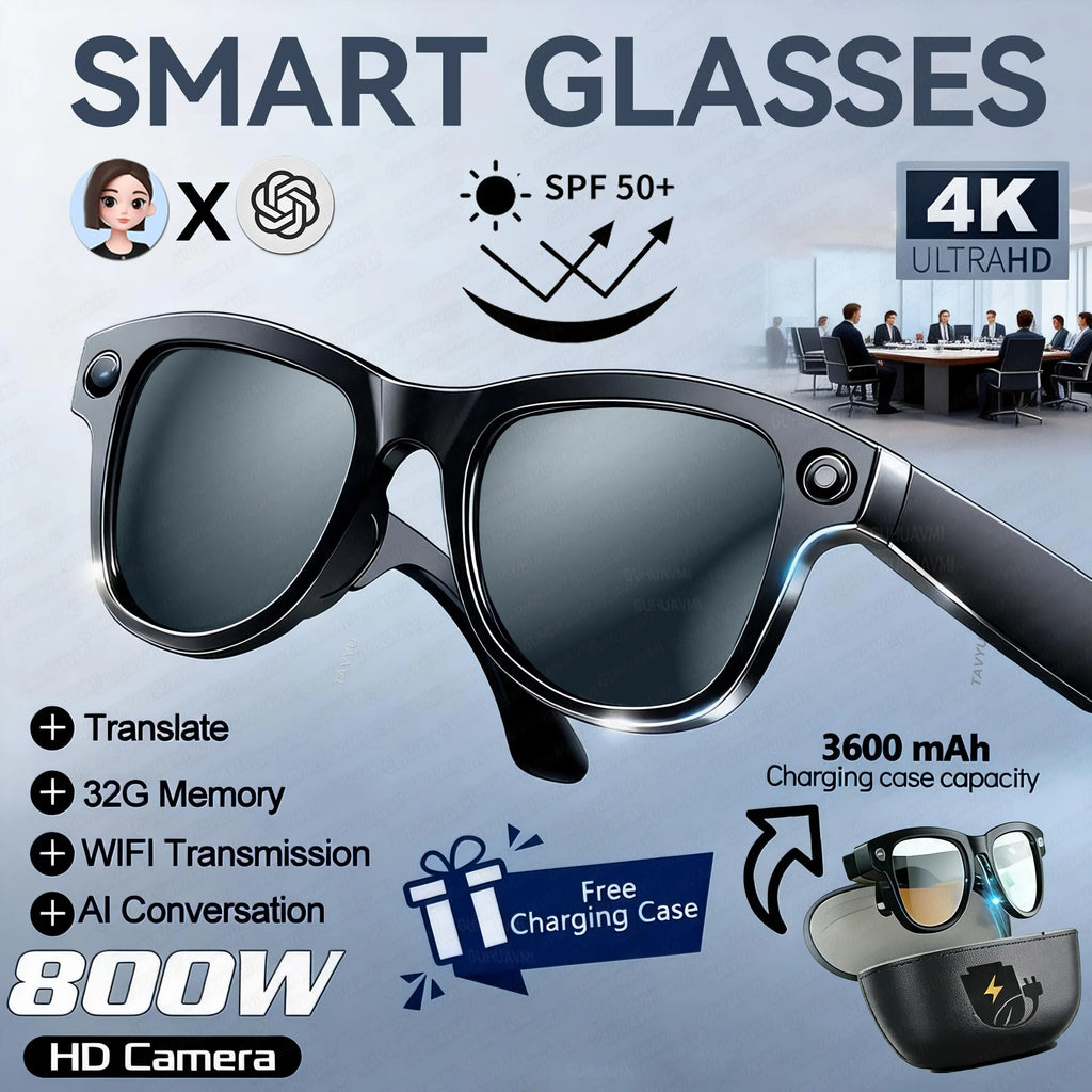 AI Smart Glasses 800W HD Pixel Camera Video Recording Outdoor Sport Sunglasses ChatGpt Translation Voice Call Bluetooth glasses