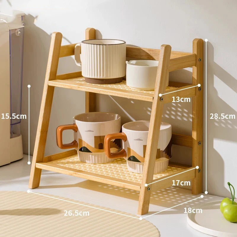 2 Tier Bamboo Countertop Organizer Multipurpose Coffee Cup Holder Storage Shelf for Kitchen Bathroom Vanity Home