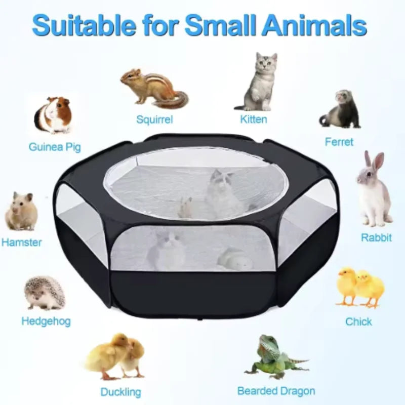 Portable Transparent Pet Playpen – Foldable Small Animal Cage Tent