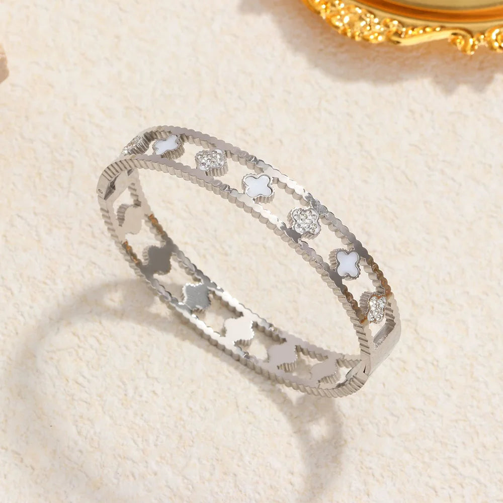 Elegant Stainless Steel Zircon Enamel Bracelet for Women – Waterproof Fashion Jewellery