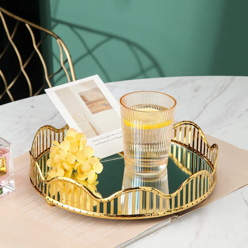 Gold Mirror Glass Tray – Luxury Metal Display & Storage Plate