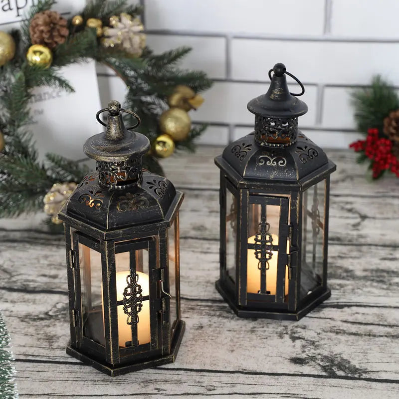 Vintage Nordic Iron Lantern – Aesthetic Hanging Candle Holder