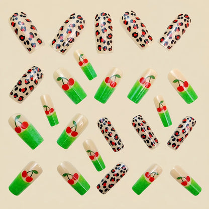 24pcs Medium Long Press-On Nails – Y2K Leopard Gradient Square Ballet Tips