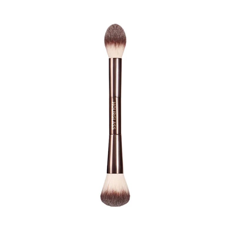 Double-Ended Makeup Brush for Powder & Blush with Metal Handle and Storage Box