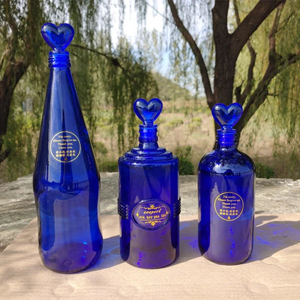 Blue Glass Water Bottle Cleaning Tool Ceeport Zero Limit Awakening Mind Pure Blue Glass Bottle Retro European Style Sealed Jar