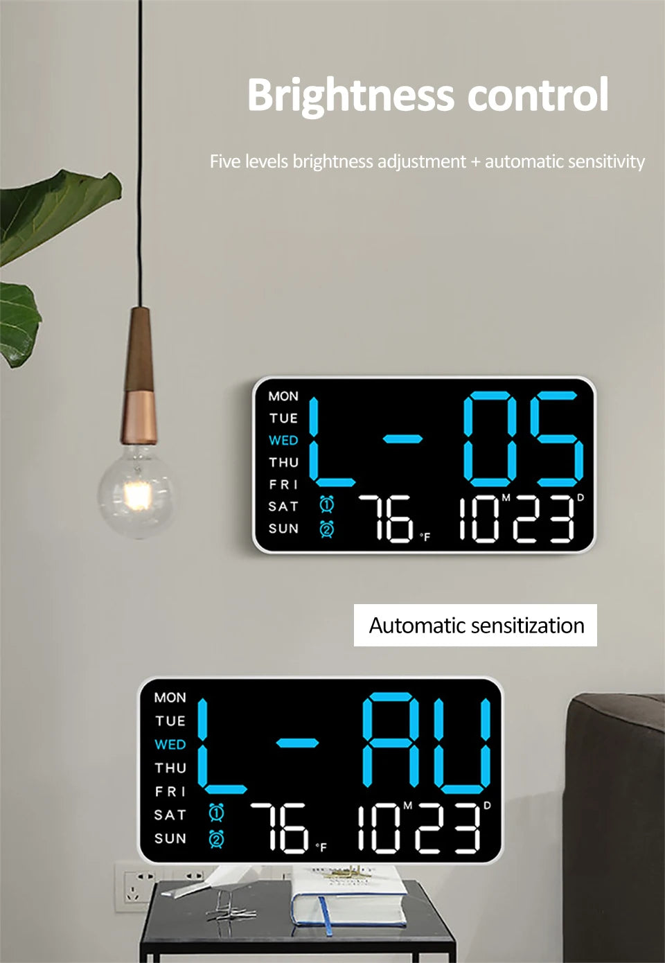 LED Digital Wall Clock with Voice Control