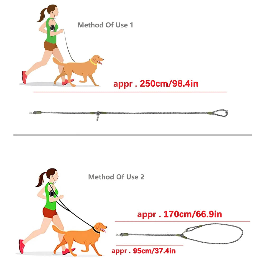 Reflective Nylon Dog Leash Hands Free Running Walking Lead for Small Medium Large Dogs