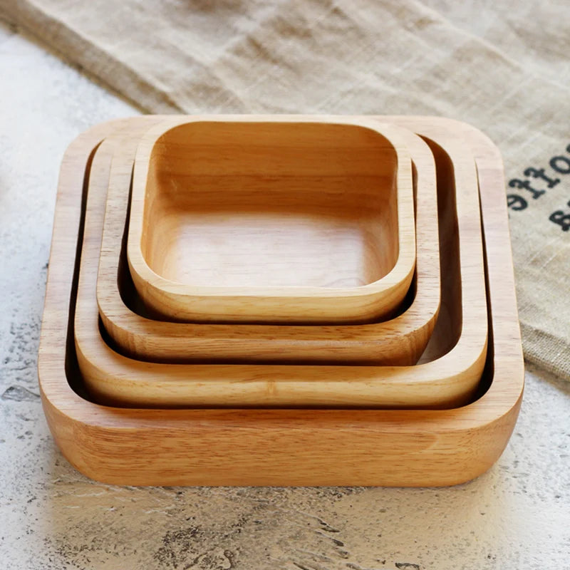 Square Wooden Bowl Fruit Salad Snack Dessert Serving Bowl Solid Wood Tableware