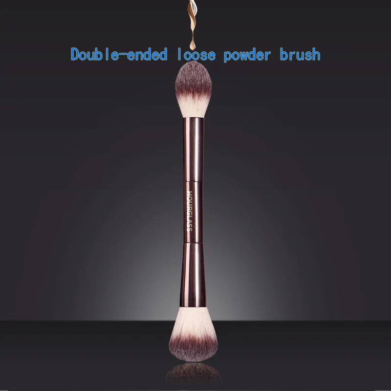Double-Ended Makeup Brush for Powder & Blush with Metal Handle and Storage Box