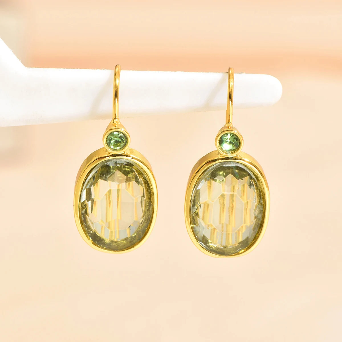 Gold Oval Green Stone Drop Earrings for Women – Stylish Gift & Custom Jewellery