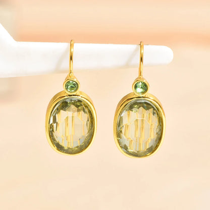 Gold Oval Green Stone Drop Earrings for Women – Stylish Gift & Custom Jewellery