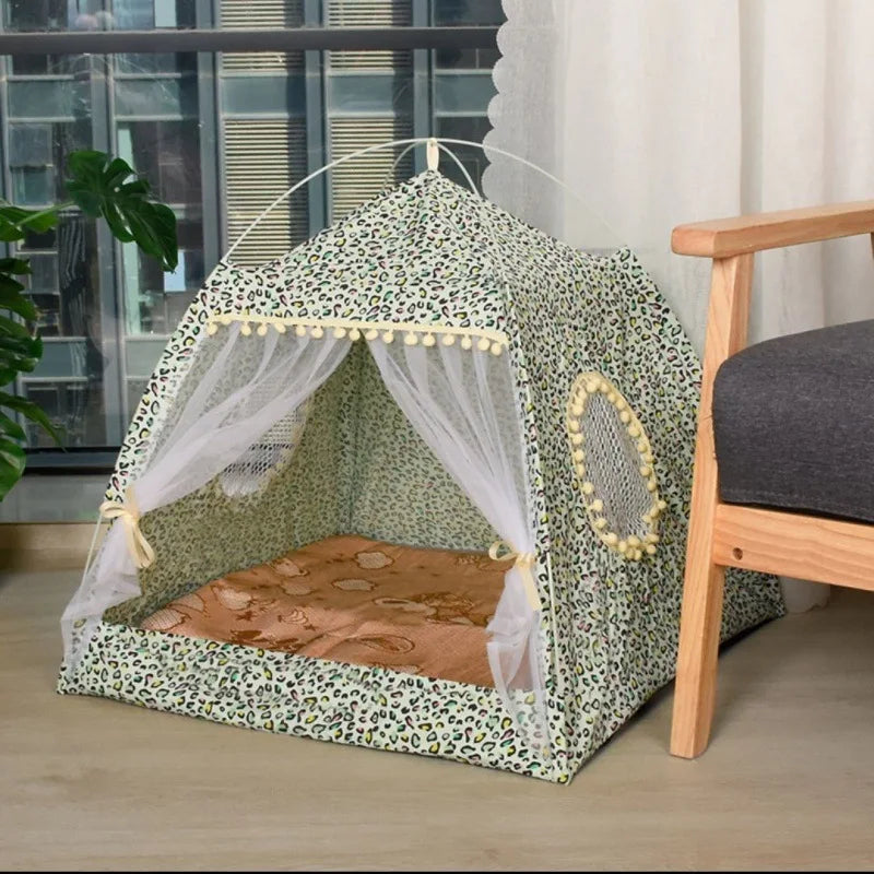 Semi Enclosed Cat Tent Bed Floral Pet Nest for Cats & Small Dogs Cozy All Season Pet House Breathable Summer Cat Bed