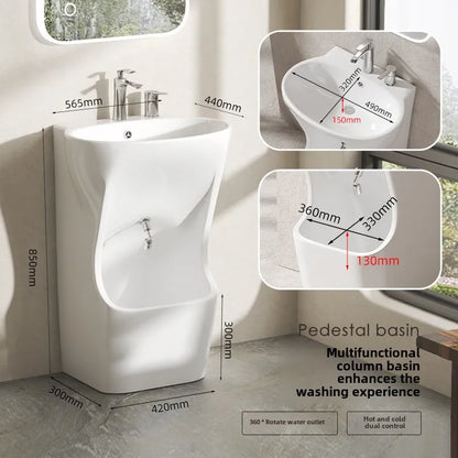 Ceramic Column Washbasin with Integrated Mop Pool and Double Balconies