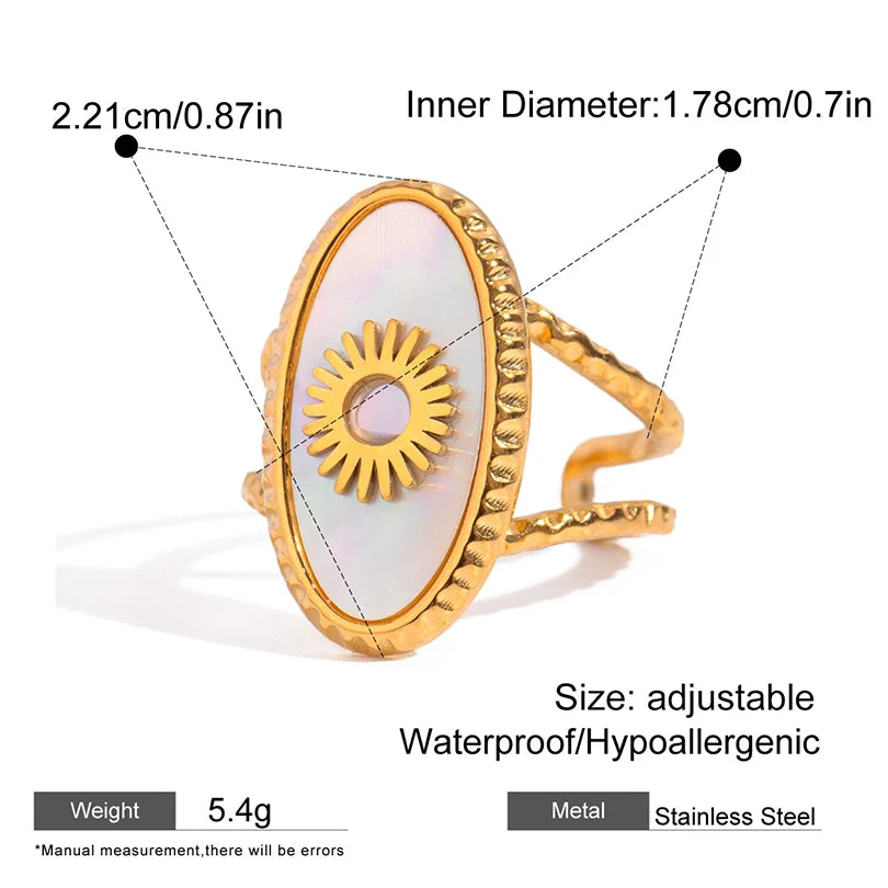 Trendy Women’s Wide Stainless Steel Stone Ring – Bohemian Vintage Style