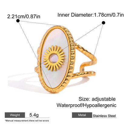 Trendy Women’s Wide Stainless Steel Stone Ring – Bohemian Vintage Style