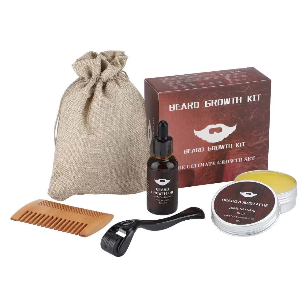 Beard Growth Kit – Oil Wax Roller Comb & Grooming Set for Men
