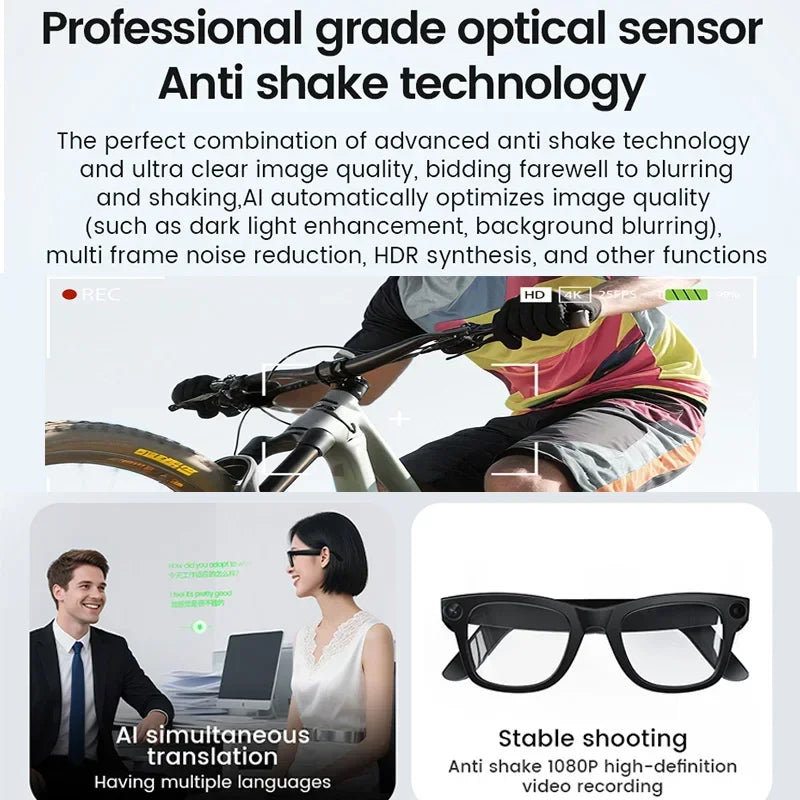 2026 Al Smart Glasses 4K HD Video 800MP Camera WiFi Transfer  Chat GPT VoiceAssistant BT Call with  Charging Case