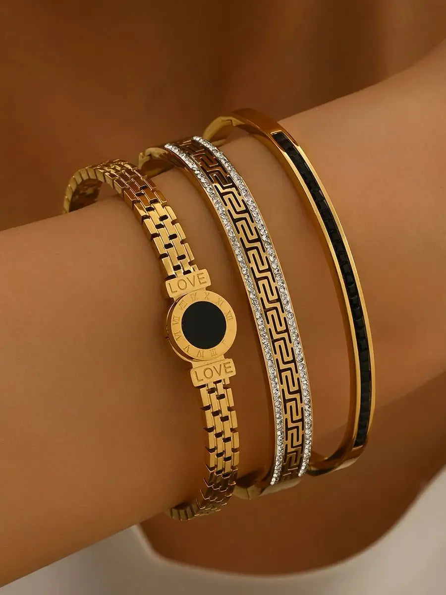 Luxury Black Zircon Stainless Steel Bracelet Set – Waterproof, Elegant & Durable (1/3pcs)