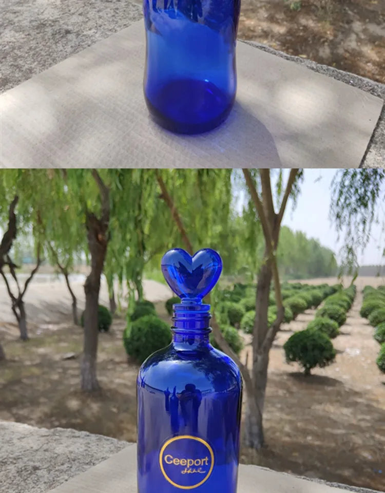 Blue Glass Water Bottle Cleaning Tool Ceeport Zero Limit Awakening Mind Pure Blue Glass Bottle Retro European Style Sealed Jar