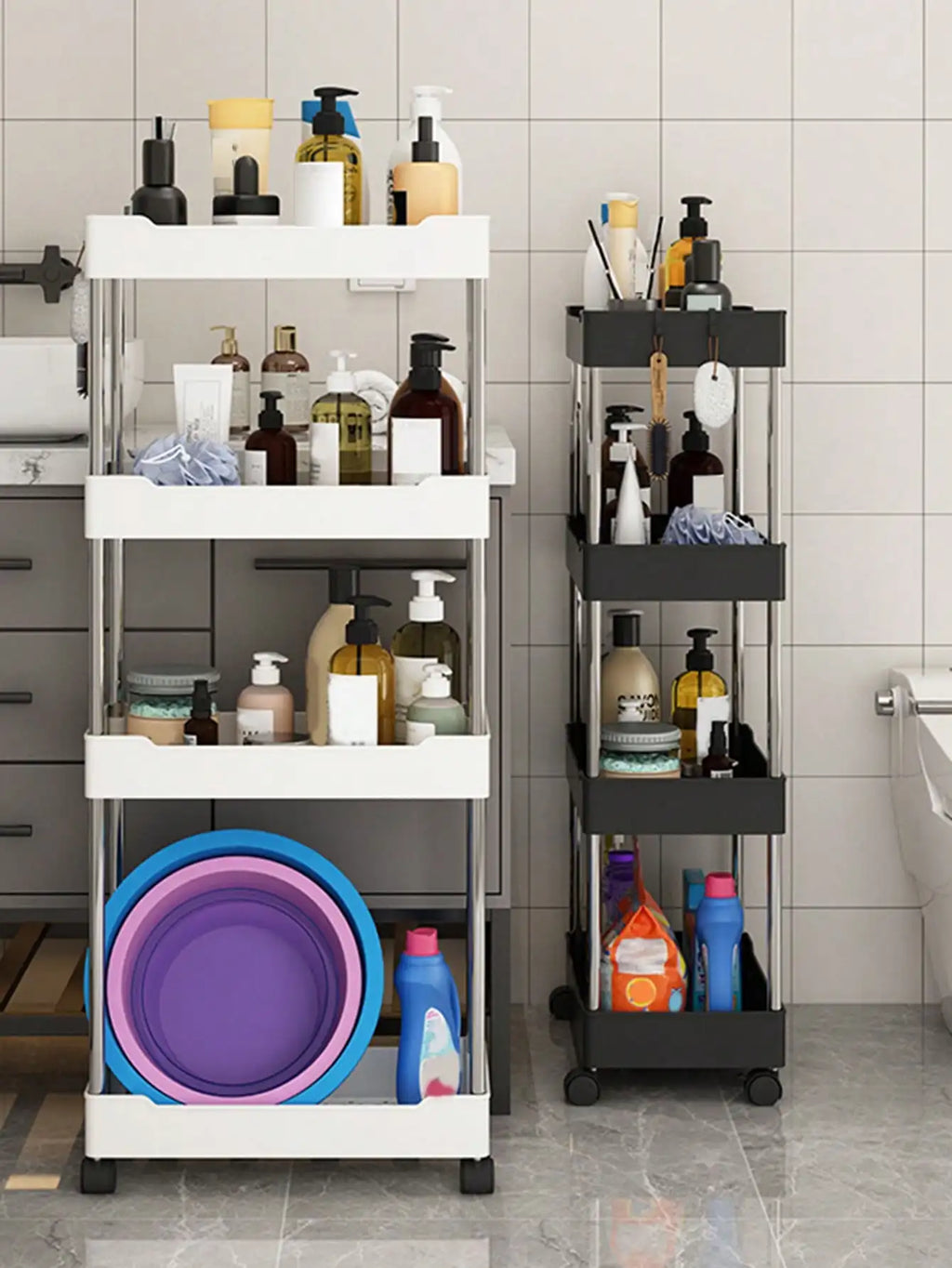 3/4 Tier Rolling Utility Cart Slim Storage Organizer Movable Gap Shelf for Kitchen Bathroom Living Room