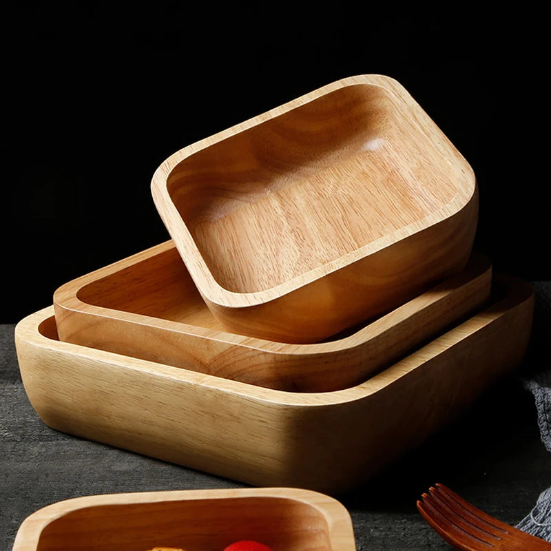 Square Wooden Bowl Fruit Salad Snack Dessert Serving Bowl Solid Wood Tableware