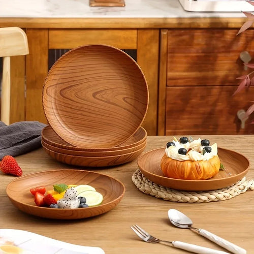 1pcs Japanese Style Tea Tray PP Plastic Rectangular Wood Grain Serving Tray for Home Hotel Restaurant Multipurpose Cup Plate