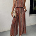 Women's Striped Sleeveless Jumpsuit – Elastic Waist Summer Romper with Wide Leg Pants