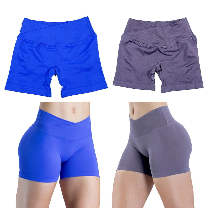 Seamless V-Shape Waist Yoga Shorts 4.5" – Sculpting Low-Rise Workout & Gym Leggings