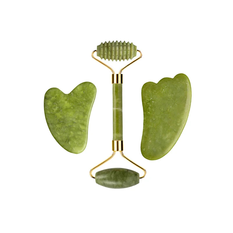 Natural Jade Roller & Gua Sha Set – Facial & Body Massage Tools for Lifting & Anti-Aging