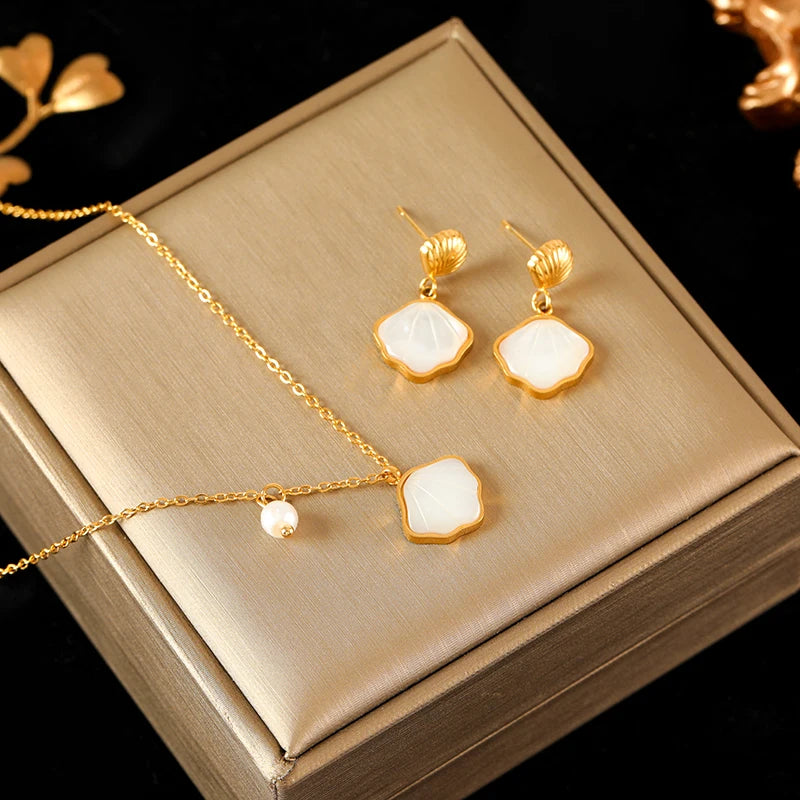 Gold Heart, Star & Flower Necklace and Earrings Set for Women – Waterproof Jewellery