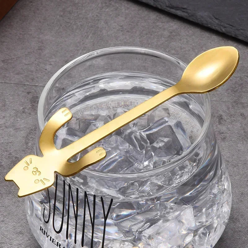 Cute Cat Shaped Stainless Steel Coffee Spoon Mini Dessert Ice Cream Teaspoon Kitchen Tableware