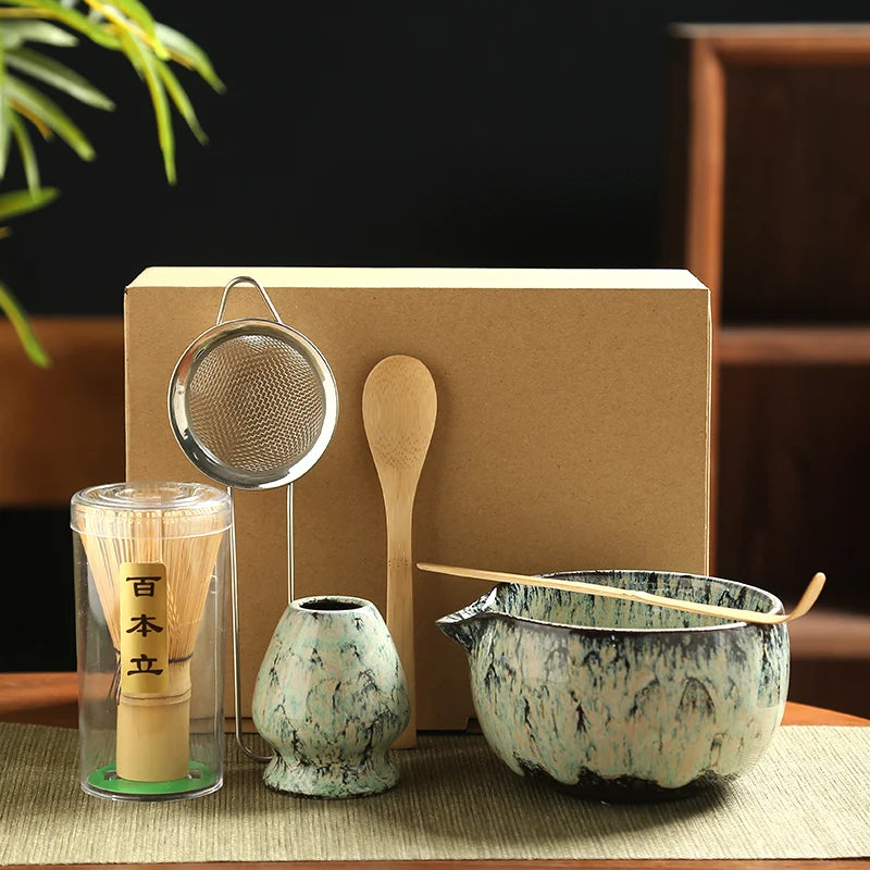 6PCS Japanese Matcha Tea Set with Bamboo Whisk Bowl Scoop & Whisk Holder Traditional Matcha Making Kit