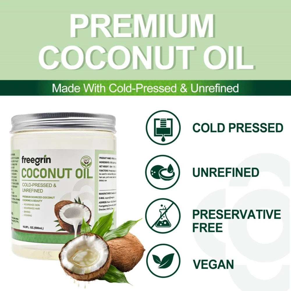 100% Natural Organic Coconut Oil Cold Pressed Virgin Moisturizing Nourishing for Skin Hair Body Care Skin Repair Moisturizer Hot