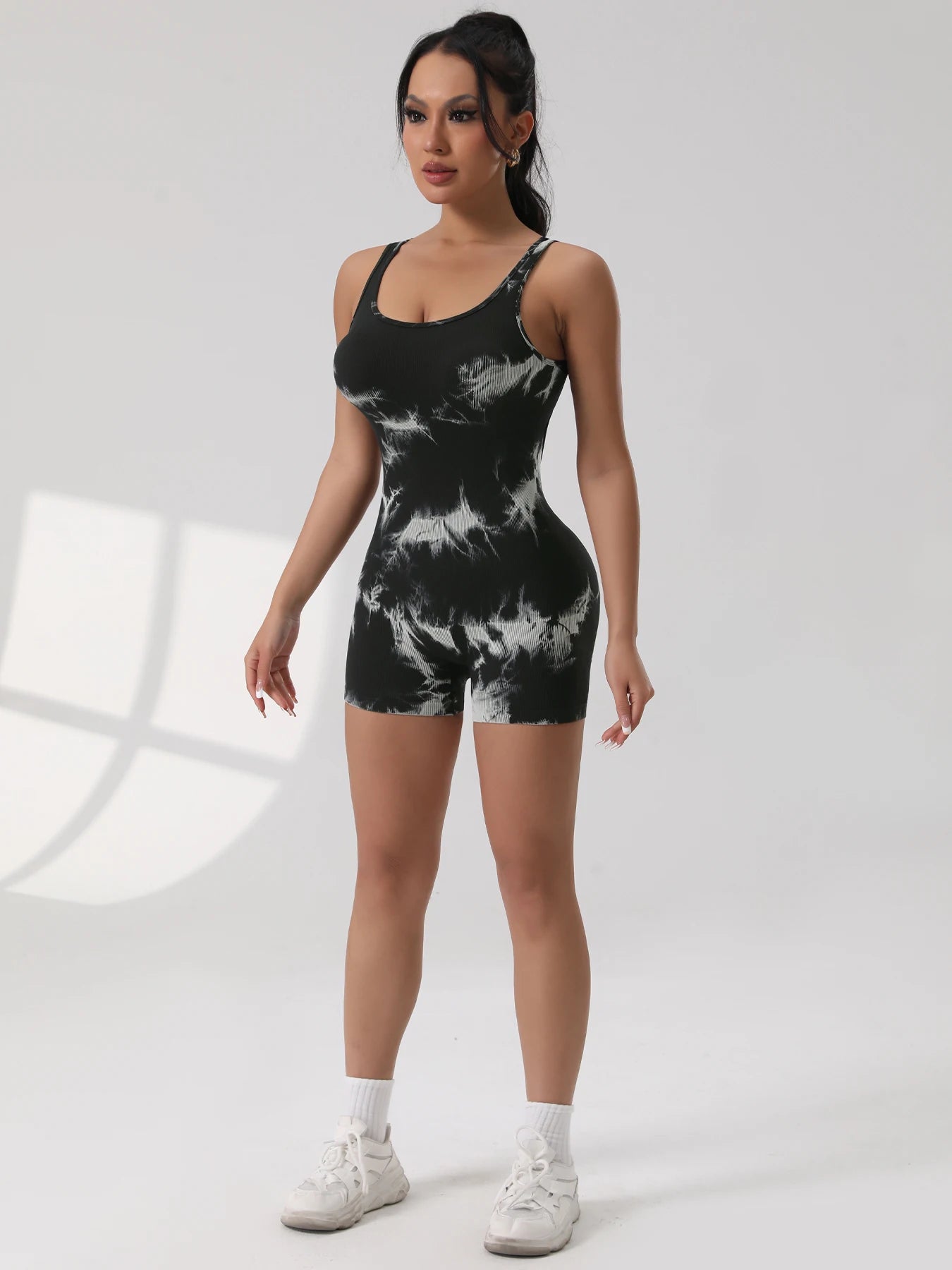 1PCS Backless Yoga Suit U Neck Sleeveless Sports Jumpsuit Solid Colour Threaded Stretch Women Bodysuit Without Bust Pads