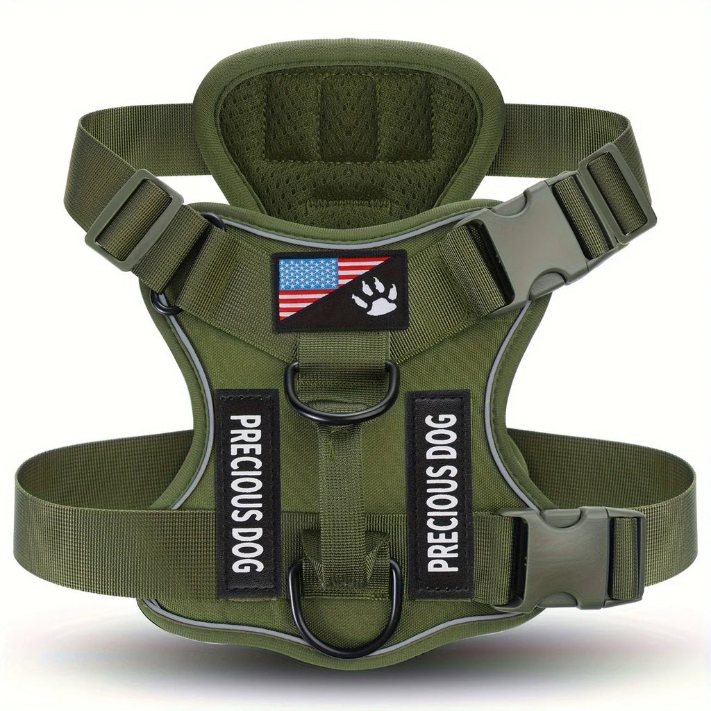 Anti-Pull Tactical Dog Harness with Night Reflective Strips, Heavy-Duty Nylon Military-Grade Vest-Style Leash for Large Dog