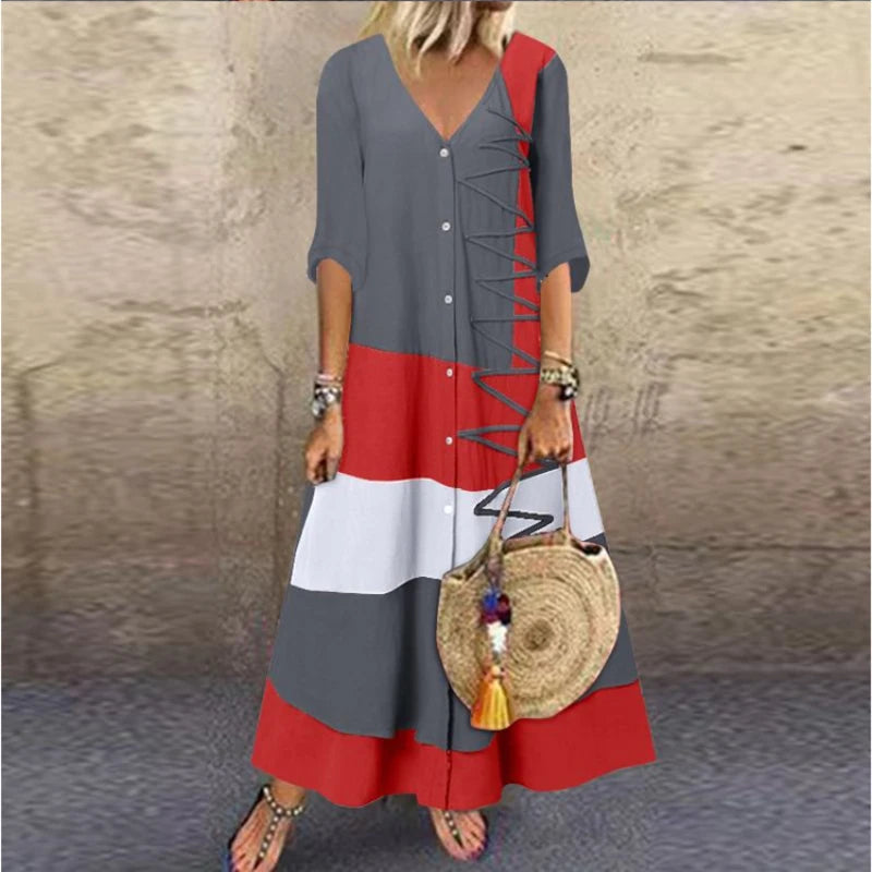 Women’s Boho Maxi Dress – Summer Casual Floral Loose Long Dress for Beach & Party