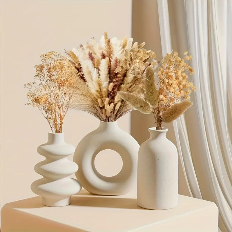 Set of 3 Bohemian Ceramic Vases – Modern Home Decor Vase Set