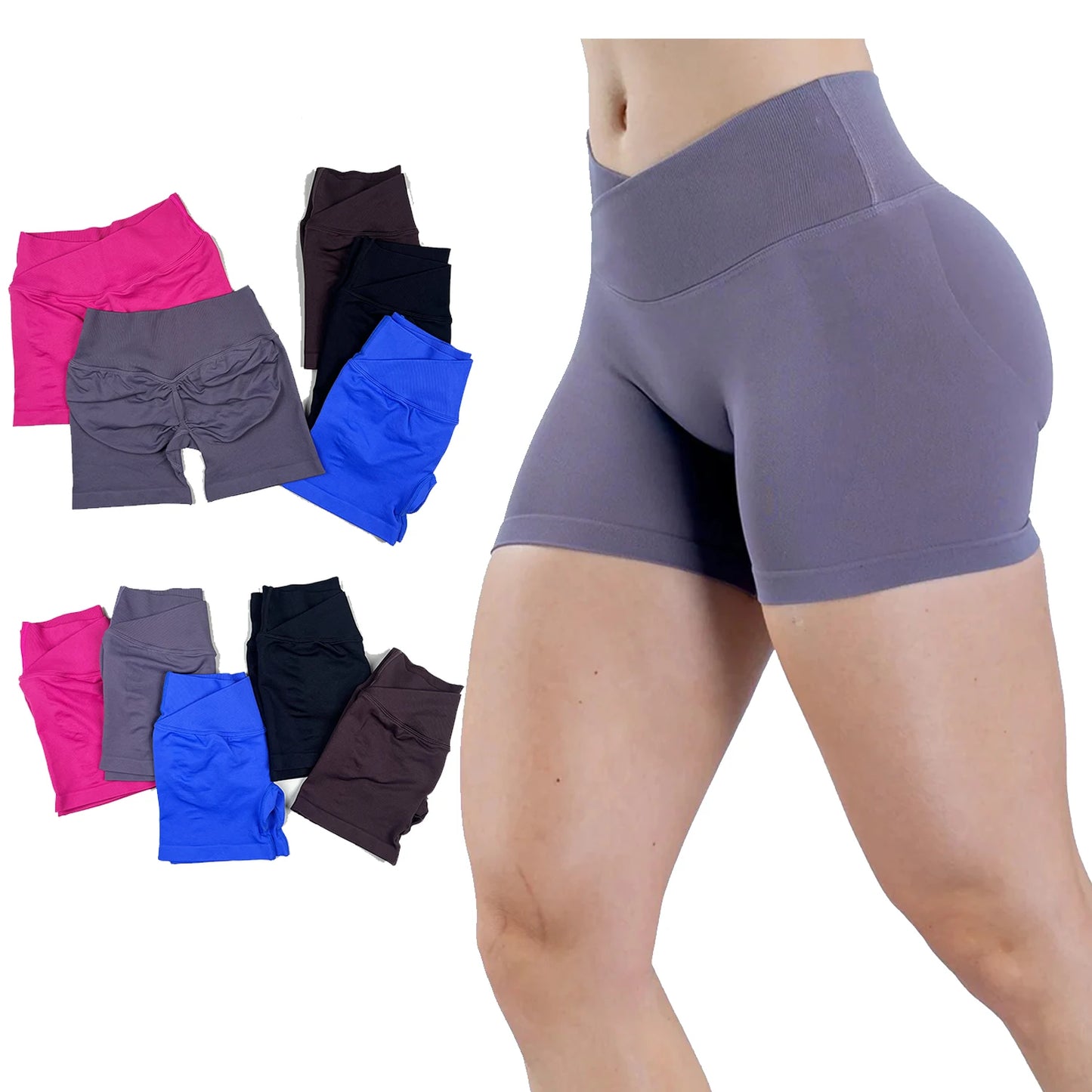 Seamless V-Shape Waist Yoga Shorts 4.5" – Sculpting Low-Rise Workout & Gym Leggings