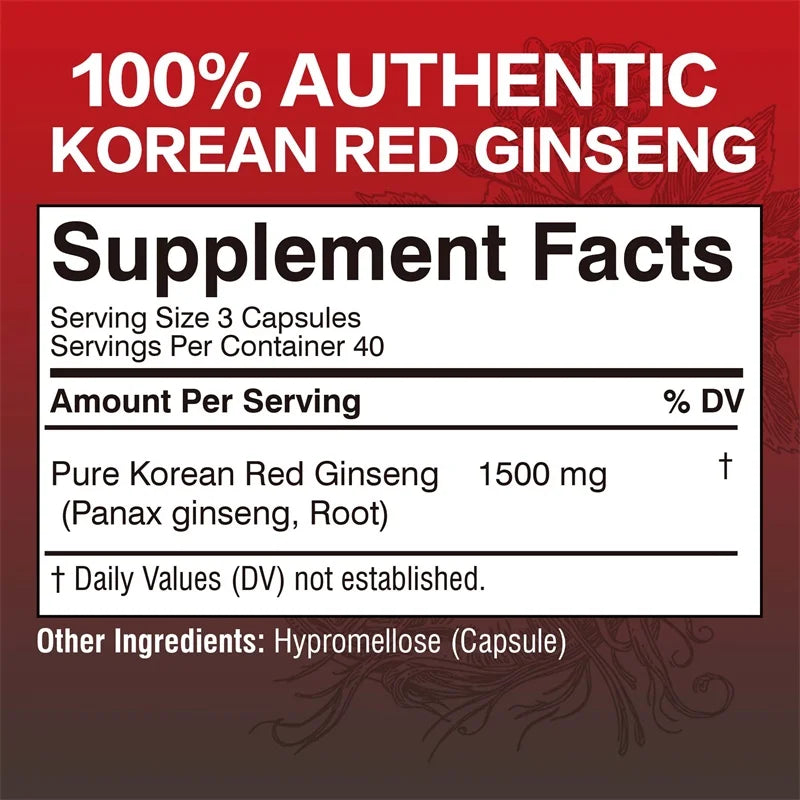 Korean Red Panax Ginseng Capsules for Energy Focus and Vitality Support
