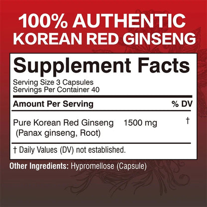 Korean Red Panax Ginseng Capsules for Energy Focus and Vitality Support