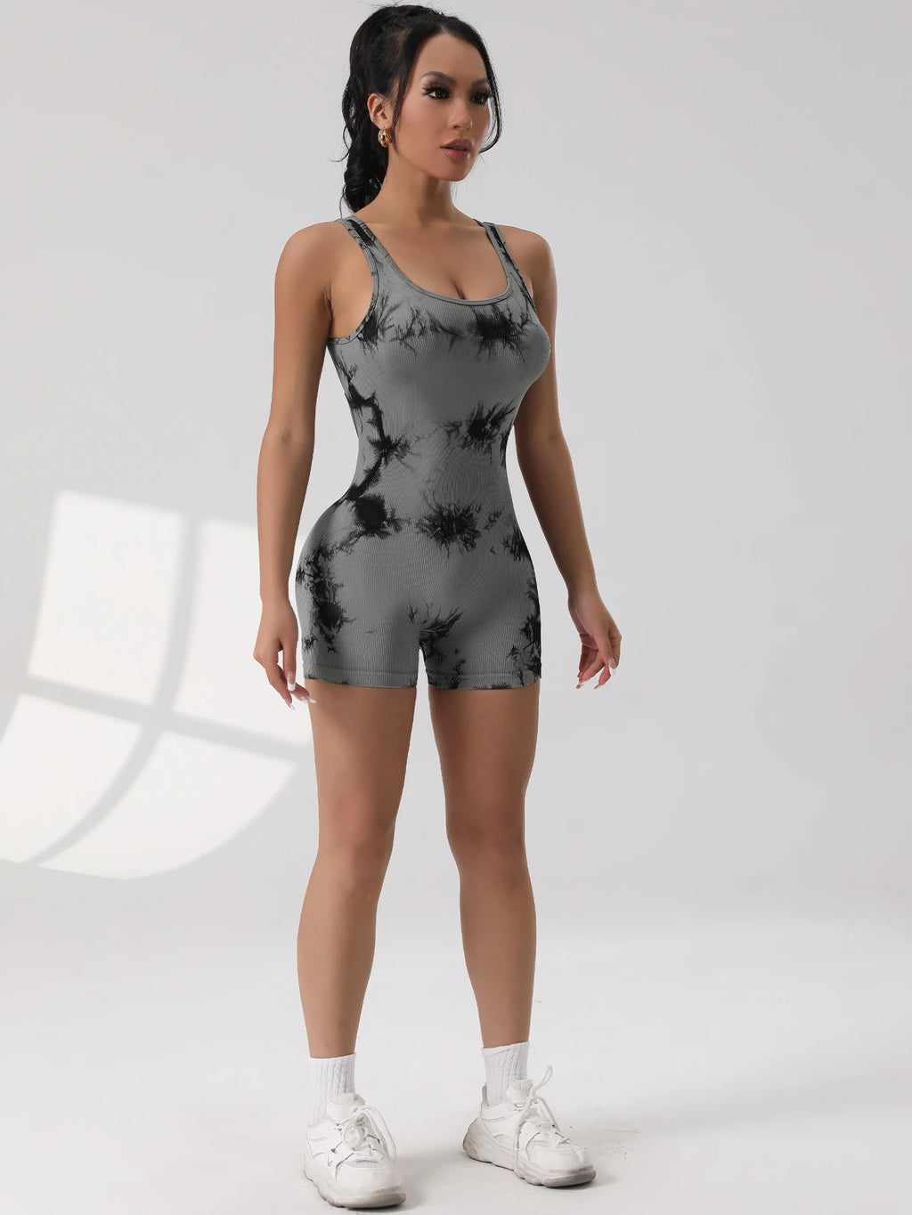 1PCS Backless Yoga Suit U Neck Sleeveless Sports Jumpsuit Solid Colour Threaded Stretch Women Bodysuit Without Bust Pads