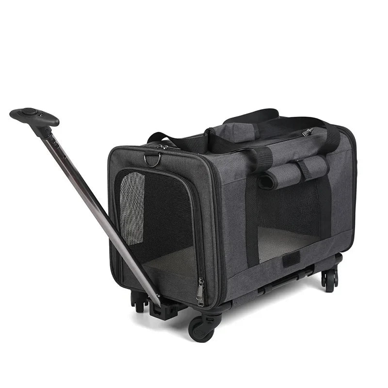Silent Large Capacity Cat Bag Portable Foldable Pet Suitcase Universal Wheels Breathable Pet Travel Backpack