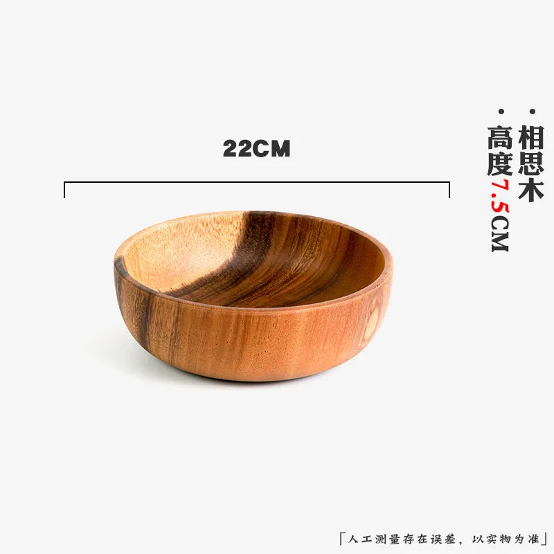 Extra Large Solid Wood Bowl & Tray Set Round Wooden Salad Bowl Ramen Mixing Bowl Natural Wood Tableware