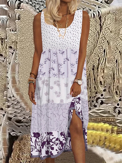 Plus Size Flowy Hawaiian Neck Sundress – Summer Beach Party Maxi Dress with Tassel Print