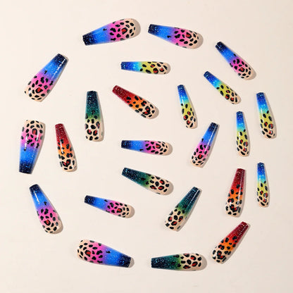 24pcs Medium Long Press-On Nails – Y2K Leopard Gradient Square Ballet Tips