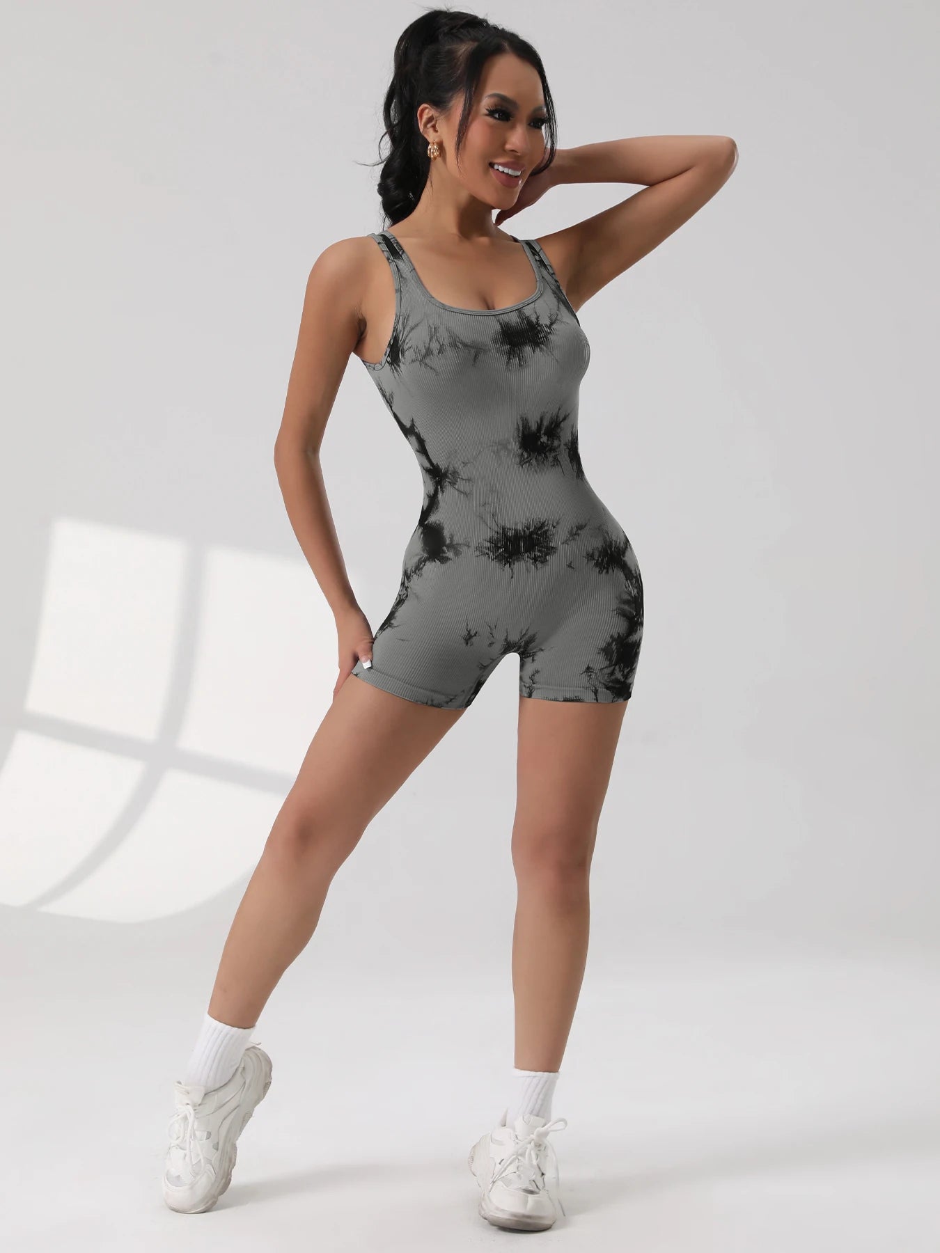 1PCS Backless Yoga Suit U Neck Sleeveless Sports Jumpsuit Solid Colour Threaded Stretch Women Bodysuit Without Bust Pads