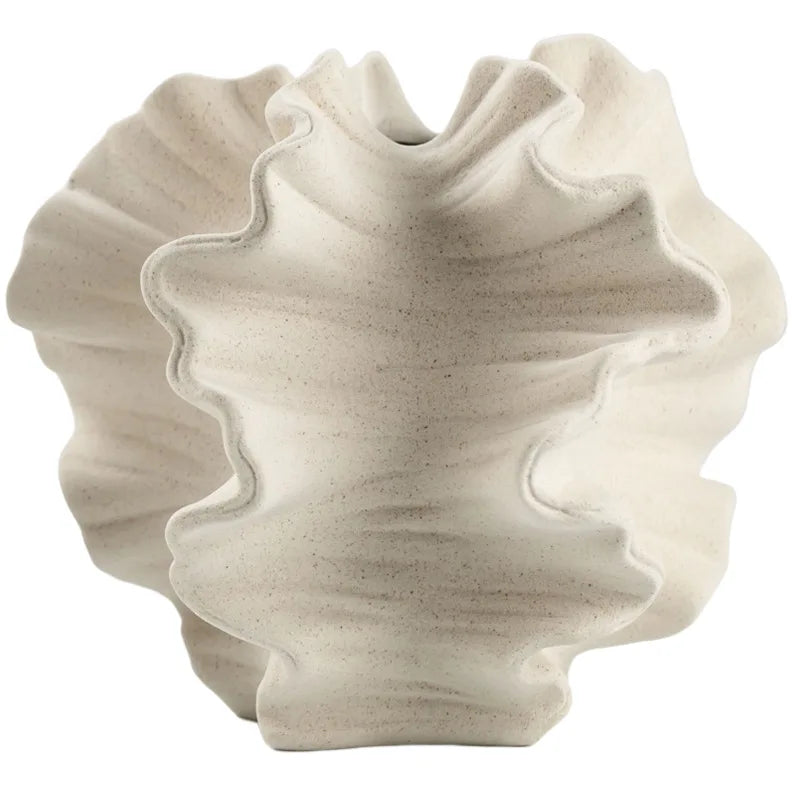Ceramic Flower Vase Geometric Wavy Petal Design Porcelain Vase Home Decor